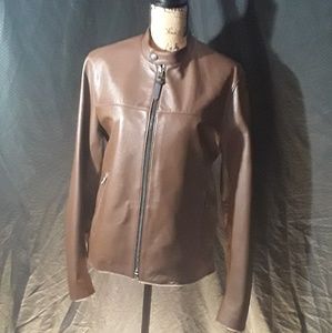 Mens Coach Leather Racer Jacket (dark fawn)